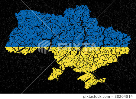 Cracked Ukrainian country land map and national flag color 88204814