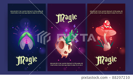 Magic banners with fly, animal skull, and mushroom Magic banners with fly, animal skull, and mushroom 88207210