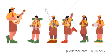Kids scouts in uniform and woman teacher Kids scouts in uniform and woman teacher 88207217