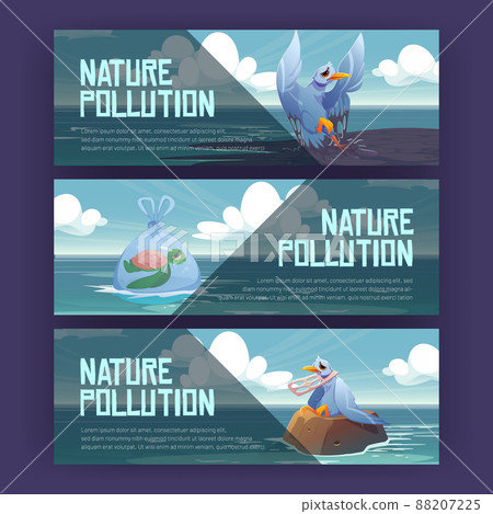 Nature pollution cartoon banners save wild animals 88207225