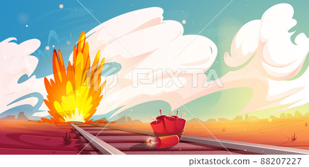 Bomb explosion at wild west nature landscape scene Bomb explosion at wild west nature landscape scene 88207227