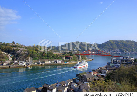 Ferry passing through the Seto of Oto in spring Ferry passing through the Seto of Oto in spring 88207414