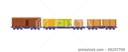Train or Locomotive with Wagon Pulling Freight and Cargo Vector Illustration 88207709