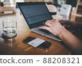 Business Credit Banking and Online Shopping Service, Close-Up of Business Woman Hands Using Credit Card for Paying Online Shopping on E-Commerce Web in Coffee Shop. Shopping Payment Via Credit Card 88208321