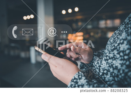 Contact Us Support Service and Information Connect Concept, Female's Hands is Using Mobile Phone and Laptop for Corporate Information Contact Via Email Support. Customer Communication Contact Services Contact Us Support Service and Information Connect Concept, Female's Hands is Using Mobile Phone and Laptop for Corporate Information Contact Via Email Support. Customer Communication Contact Services 88208325