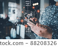 Transaction Artificial Intelligence and Technology Block Chain Connection. Security Transaction for Business Banking and E-Commerce. Global Money Transactions for Business Financial. Big Data Network 88208326