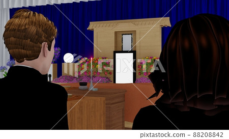 Funeral hall with people CG illustration 88208842