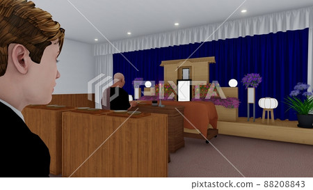 Funeral hall with people CG illustration 88208843