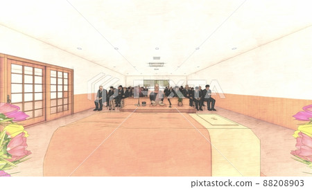 Funeral hall with people CG illustration Funeral hall with people CG illustration 88208903
