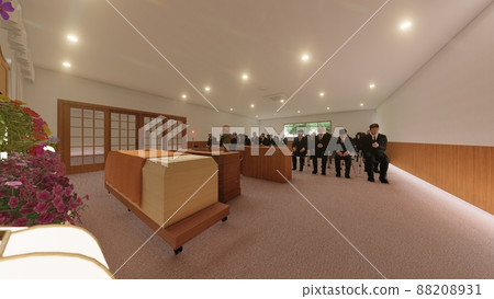Funeral hall with people CG illustration 88208931