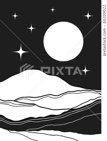 Mid century modern poster vector landscape boho poster with full moon, stars, mountains for print, wall art, bedroom decor 88209022