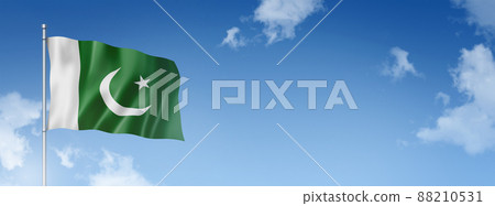 Pakistani flag isolated on a blue sky. Horizontal banner 88210531