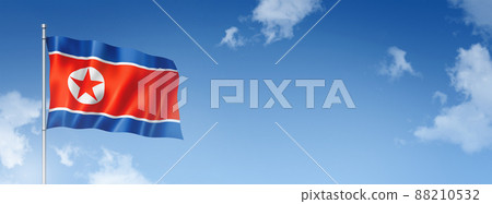 North Korean flag isolated on a blue sky. Horizontal banner 88210532