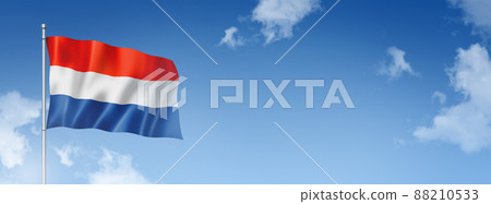 Netherlands flag isolated on a blue sky. Horizontal banner 88210533