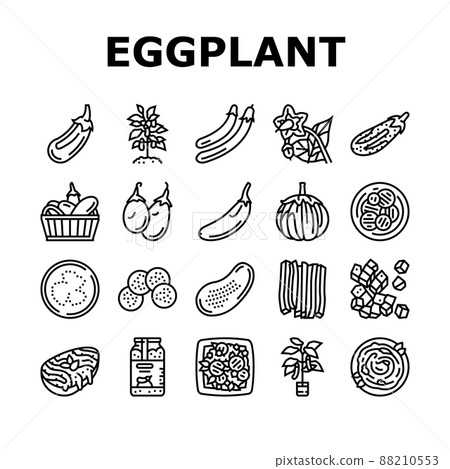 Eggplant Vitamin Bio Vegetable Icons Set Vector Eggplant Vitamin Bio Vegetable Icons Set Vector 88210553