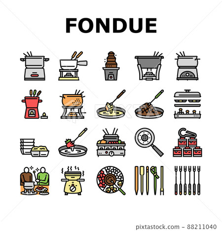 Fondue Cooking Delicious Meal Icons Set Vector Fondue Cooking Delicious Meal Icons Set Vector 88211040