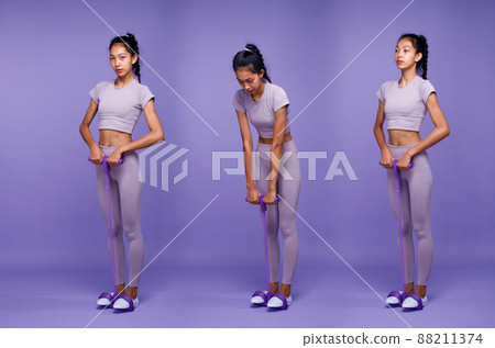 Collage Full length body of Asian slim tanned skin Fitness woman exercise warm up stretch ABS arms Collage Full length body of Asian slim tanned skin Fitness woman exercise warm up stretch ABS arms 88211374