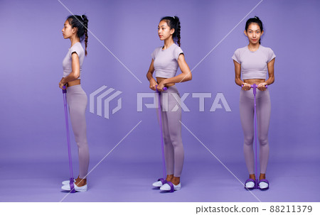 Collage Full length body of Asian slim tanned skin Fitness woman exercise warm up stretch ABS arms Collage Full length body of Asian slim tanned skin Fitness woman exercise warm up stretch ABS arms 88211379