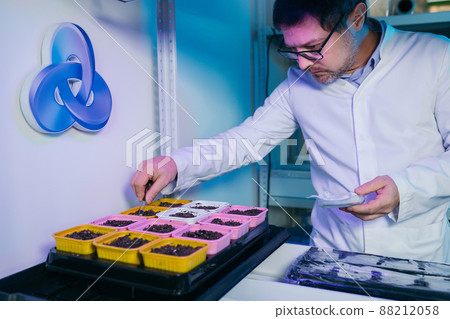 Male biochemist working in the lab on plants 88212058