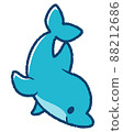 海豚向下游泳的變形插圖 _ 帶線（淺藍色） 88212686