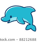 微笑海豚跳躍的變形插圖 _ 帶線條（淺藍色） 88212688