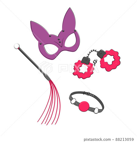 Different types of whips for sexual role-playing and SM games Stock Vector