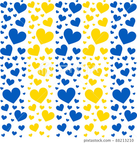 Many hearts painted in the colors of the Ukrainian flag - Vector 88213210