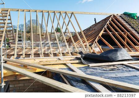 Wooden roof structure of house Wooden roof structure of house 88213397