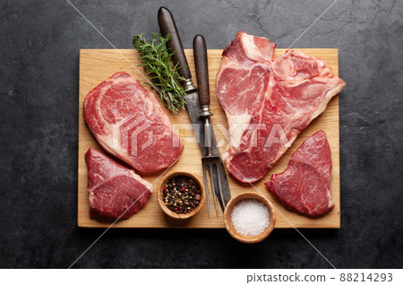 Various raw beef steaks Various raw beef steaks 88214293