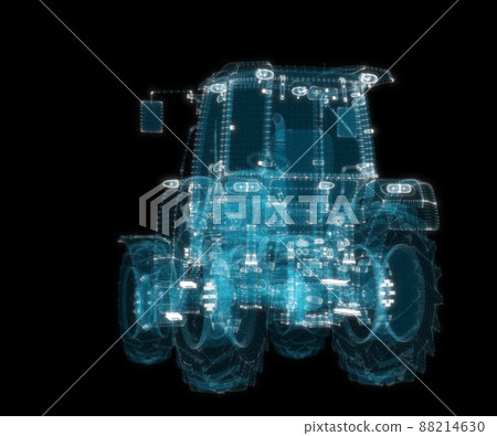 Farm Tractor consisting of glow points and lines. 3d illustration 88214630