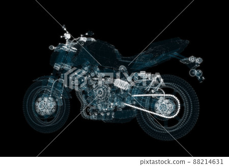 Abstract motorcycle consisting of glow points and lines. 3d illustration Abstract motorcycle consisting of glow points and lines. 3d illustration 88214631