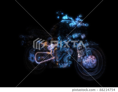 Abstract motorcycle consisting of glow points and lines. 3d illustration 88214754