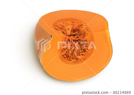 Fresh orange pumpkin isolated on white background with clipping path and full depth of field. Top view. Flat lay Fresh orange pumpkin isolated on white background with clipping path and full depth of field. Top view. Flat lay 88214889