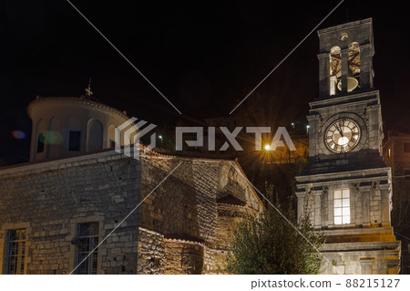 Greek Orthodox 19th century church with bell tower in Arcadia Peloponnese. 88215127