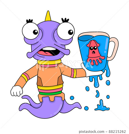 water monster raising squid in the aquarium, doodle icon image kawaii 88215262