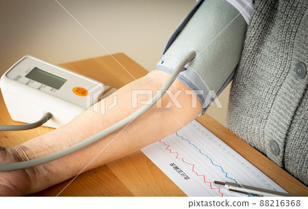 Blood pressure measurement with a sphygmomanometer Blood pressure measurement for the elderly Cuff type blood pressure monitor Home blood pressure measurement Upper arm type blood pressure monitor 88216368
