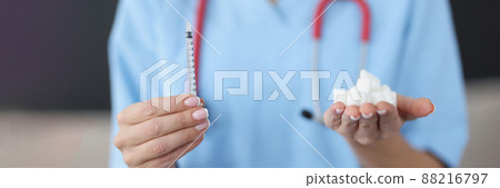 Insulin syringe and refined sugar Insulin syringe and refined sugar 88216797