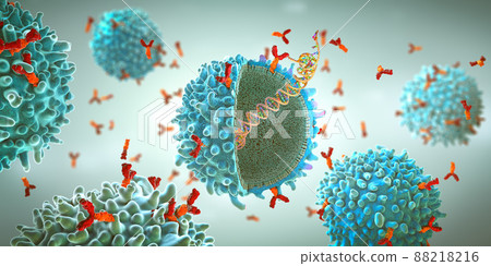 Genetically engineered chimeric antigen receptor immune cell with implanted mrna gene strand - 3d illustration 88218216