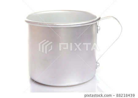 empty aluminum mug with handle on white isolated background empty aluminum mug with handle on white isolated background 88218439