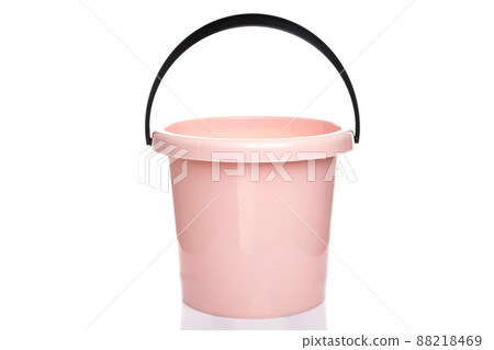 light blue plastic bucket with a black handle on a white background 88218469