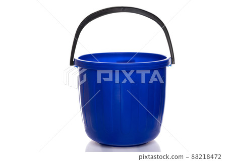 empty blue plastic bucket with a black handle on a white isolated background empty blue plastic bucket with a black handle on a white isolated background 88218472