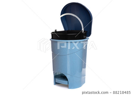 blue trash can with a lid and a pedal on a white isolated background blue trash can with a lid and a pedal on a white isolated background 88218485