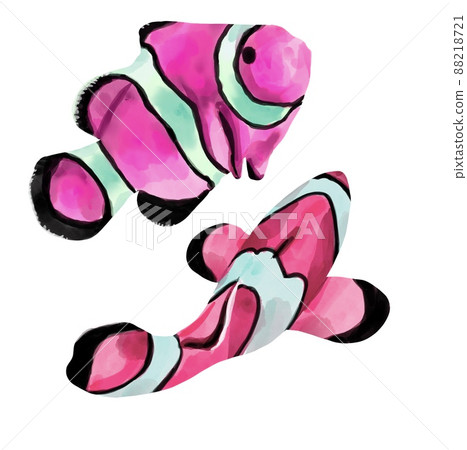 Watercolor Bright neon fish. Clownfish. variegated bright fish Watercolor Bright neon fish. Clownfish. variegated bright fish 88218721
