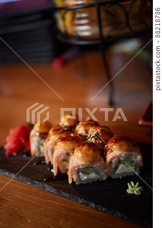 Some fresh made Sushi detailed close-up shot selective focus . 88218786