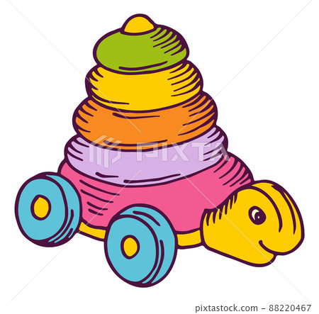 Turtle on wheels. Plastic baby toy in hand drawn style 88220467