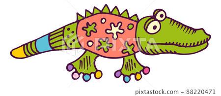 Green crocodile in hand drawn style. Funny soft toy 88220471