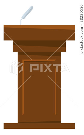 Wooden podium with microphone. Speech platform. Speaker stand 88220556