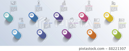 Infographic Business Training icons vector illustration. 10 colored steps info template with editable text. Infographic Business Training icons vector illustration. 10 colored steps info template with editable text. 88221307