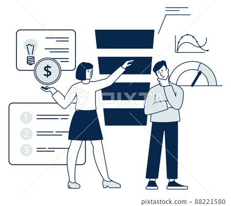 Financial data presentation. People discuss statistics report 88221580