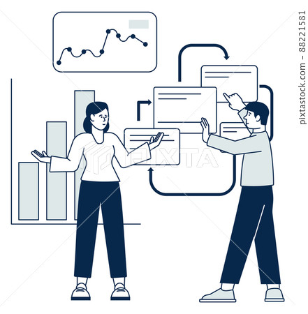 Business report discussion. Team analyzing work data Business report discussion. Team analyzing work data 88221581